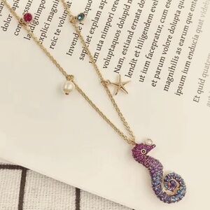 Genuine Swarovski Seahorse Ocean Pendant Necklace - Gold Plated with crystals